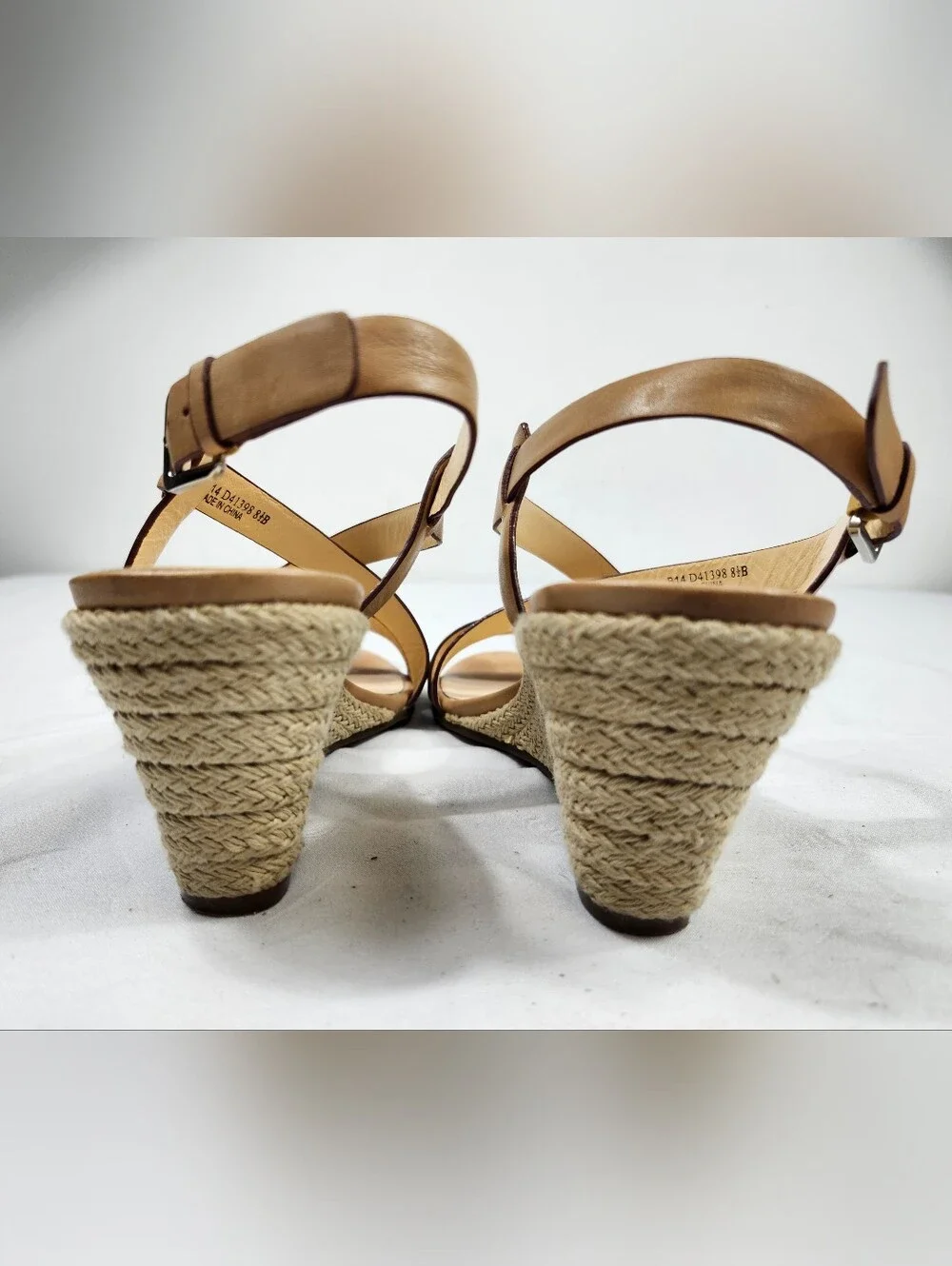 Cole Haan Womens 8.5 B Tan Leather Cross-Strap Wedge Yarn Sandals
